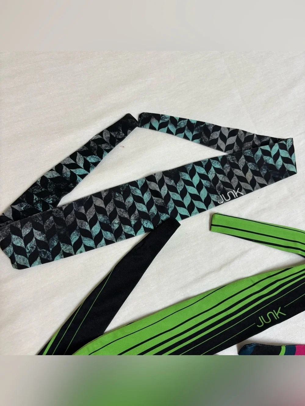JUNK Brand Static Flex Tie Back Headband Moisture Wick USA Made LOT of 3 Bands